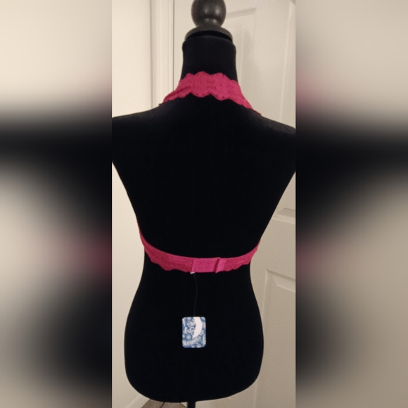 Free People Galloon Lace Halter Bralette Deep Pink Women's Size XS - Picture 4 of 7